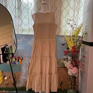 Another Love Beige Tiered Midi Dress